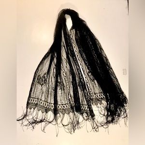 Sheer Black Mesh Lace Shawl Scarf Wrap 64”X 30”